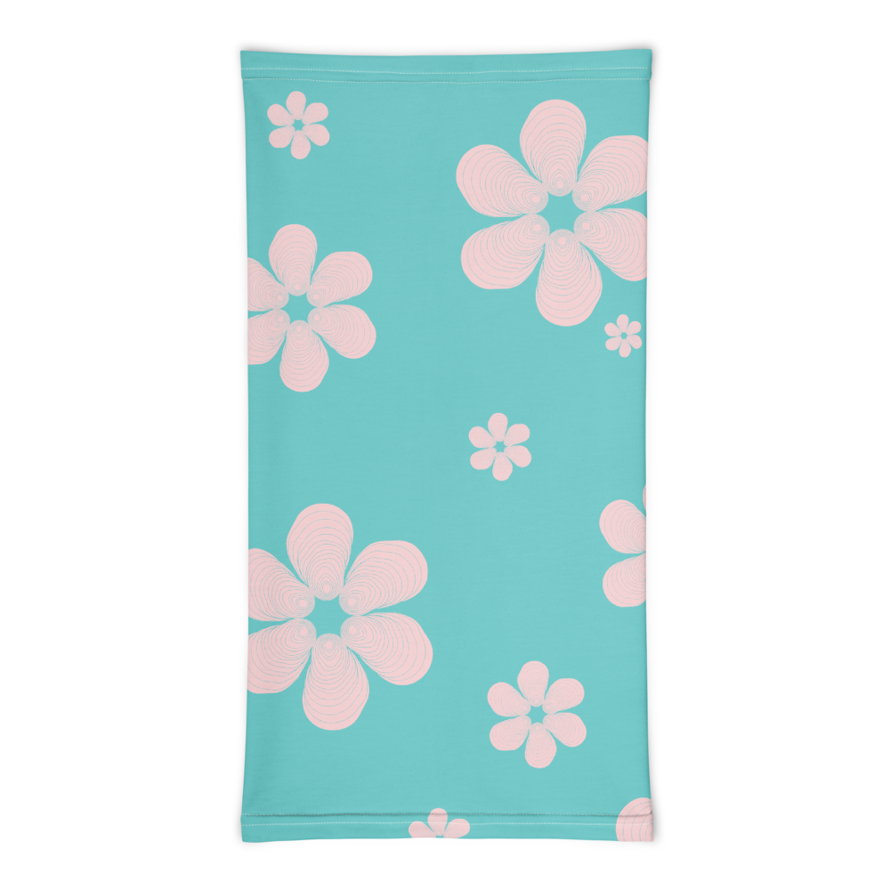 Pink on Teal Shell Flower Neck Gaiter Face Covering